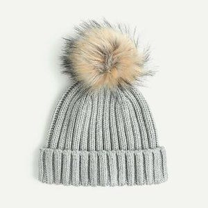 J.Crew Ribbed beanie with faux-fur pom-pom (NWT)